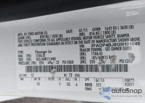 2016 Ford Fiesta Se from USA, damaged, VIN 3FADP4BJ8GM101049